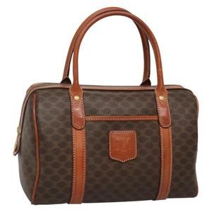CELINE Macadam Canvas Hand Bag PVC Leather Brown Gold Auth ep10044